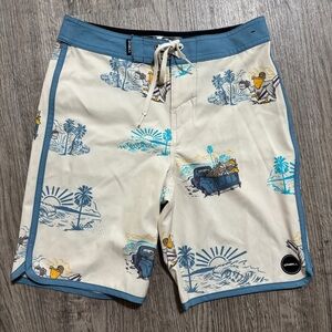 O’Neill Hyperfreak Boardshorts Boys Size 25 NWOT Surf Swim Blue Graphic Stretch